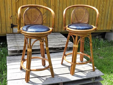 Blue swivel chair modern chairs. Vintage Tiki Cane Bar Stools (2), Wooden Barstools, Gold ...