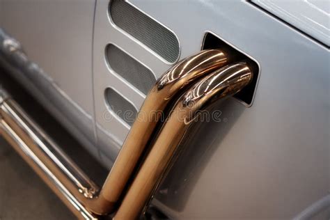 Close Up of Exhaust Pipes of Classic Car Stock Image - Image of classic
