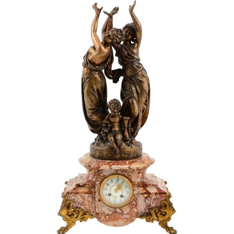 French Spelter Statue Clock Signed G Duval Lagny Clock Antique