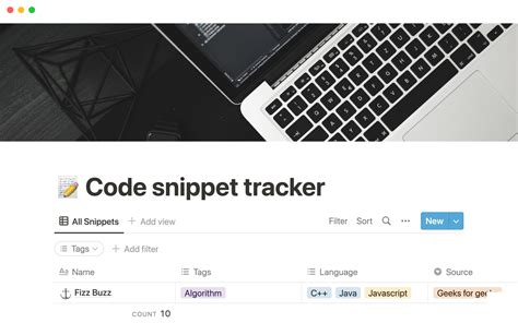 Notion Template Gallery Code Snippet Tracker