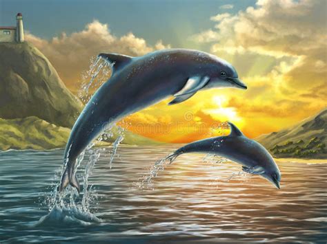 Dolphins Jumping Out Of The Water At Sunset Drawings Crysta Cuddy