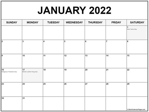 January 2022 With Holidays Calendar January 2022 Calendar With
