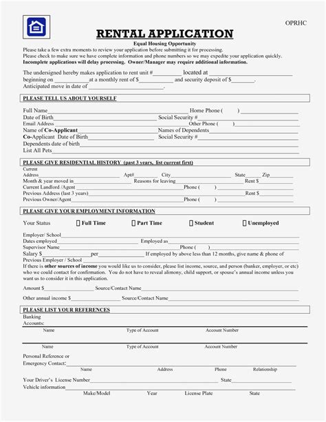 Free Printable Rental Application Template