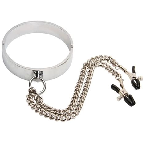 Neck Sex Bondage Adult Games Metal Collar Necklace Nipple Clamps Sex Products For Women Fetish