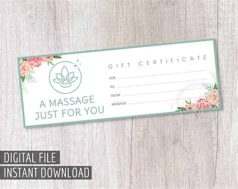 Massage T Certificate Valentines Day Printable T Certificate Spa Coupon Instant