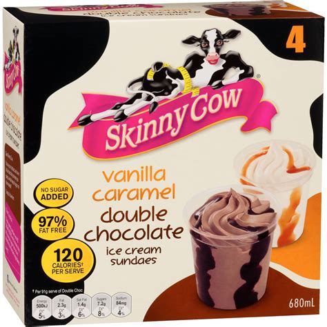 Skinny Cow Ice Cream Sundae Double Choc Vanilla Caramel 4 Pack Woolworths
