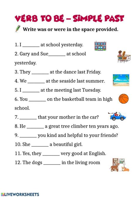 The Verb To Be Simple Past Worksheet Is Shown With Pictures And Words On It