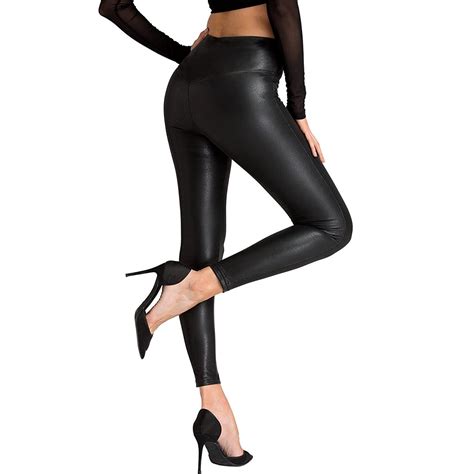 Kamo Womens Black Faux Leather Pants High Waist Leather Leggings With Thin Fleece Lined