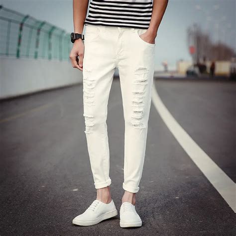 Funky Mens Fashion Pencil Jeans Pants Ripped Black Elastic Washed Faded Slim Fit Long Jeans