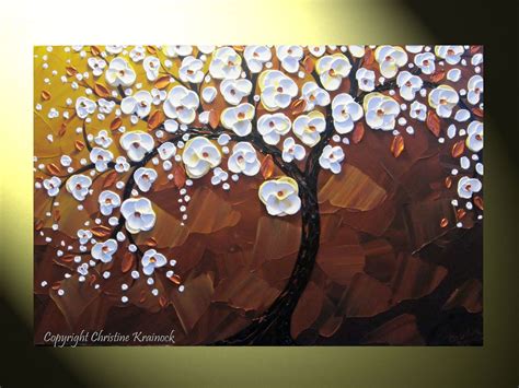 Original Abstract Cherry Tree Painting Blossoming White Tree Etsy