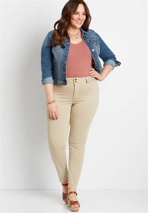 plus size high rise khaki double button jegging made with repreve® maurices