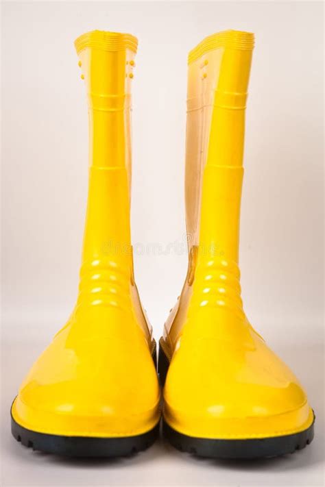 Waterproof Yellow Rubber Boots Isolated On White Background Stock Image
