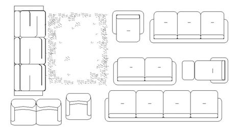Creative Common Sofa Set Elevation Blocks Cad Drawing Details Dwg File