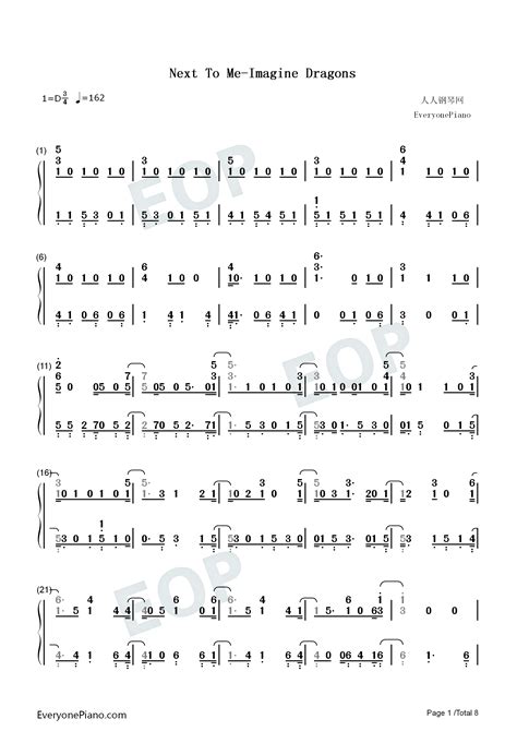 Next To Me Imagine Dragons Numbered Musical Notation Preview