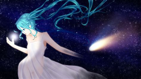 Download Long Hair White Dress Star Space Aqua Eyes Aqua Hair Twintails