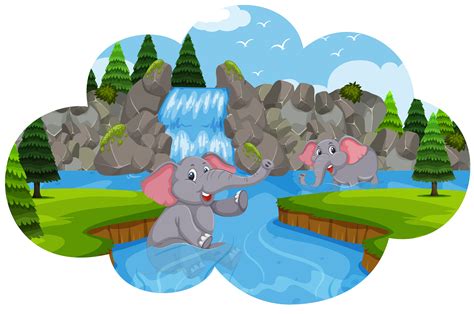 Elephants Drinking Water Cartoon