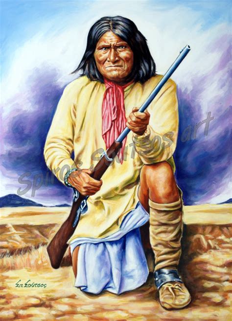 Geronimo Painting Portrait Apache Indian Leader Artwork On Canvas