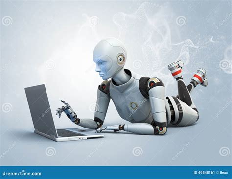 Robot Using Laptop Stock Illustration Illustration Of Model 49548161