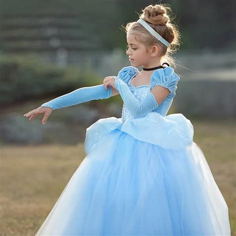Girls Cinderella Dress Up Cosplay Costumes Kids Puff Sleeve Embroidery