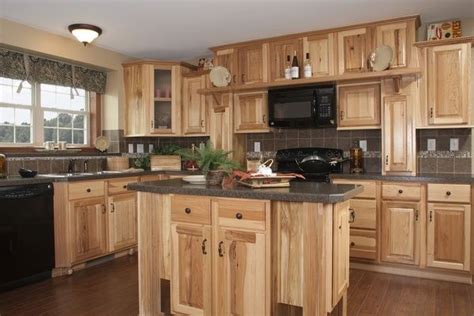 Unfinished Hickory Wood Cabinets Dark Gray Stone Countertop Shaker
