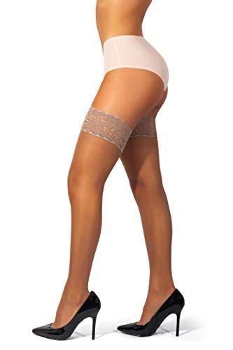 Sofsy Lace Sheer Thigh High Stockings Pantyhose W Hold Up Silicone Denier Made In Italy