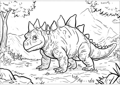 Estegosaurio En Un Bosque Dinosaurios Colorear Para Adultos