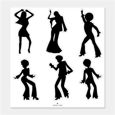 Disco Dancers Silhouettes Sticker Size Large 8 X 8 Color Glossy