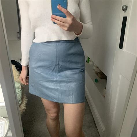 Beautiful Pale Blue Leather Skirt Zip Up Depop