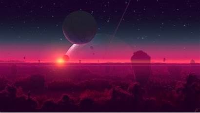 Space Digital Sunset Planet Moon Night 4k