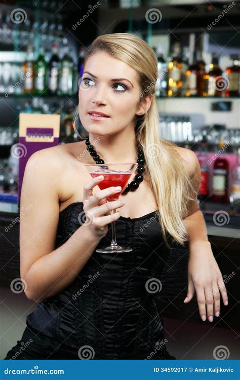 Beautiful Woman Drinking A Martini At The Bar Stock Image Image Of