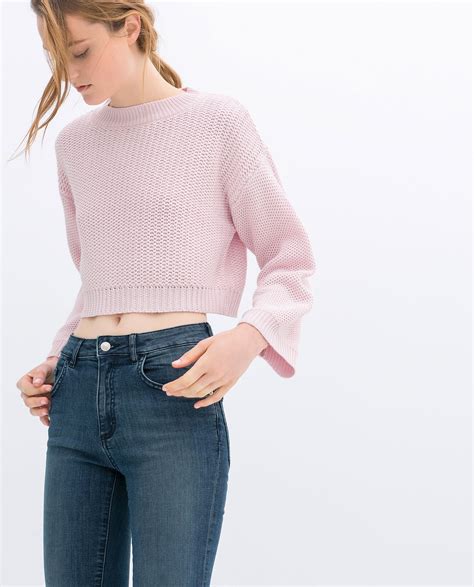 Zara Cropped Sweater In Pink Lyst