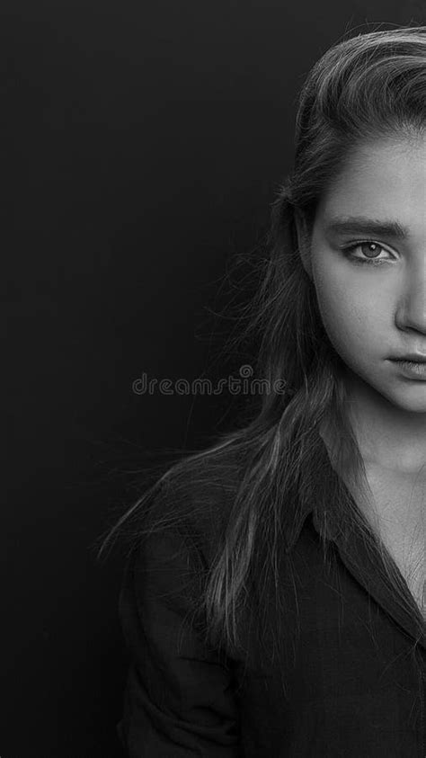 Beautiful Woman Face Studio Black And White Half Face Stock Photo
