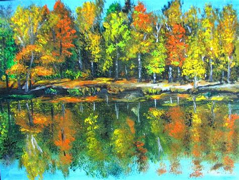 Fall Landscape Acrylic Painting Framed Painting By Natalja