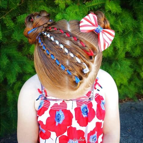Fourth Of July Themed Hair Red White Blue Hair Four Strand Braid