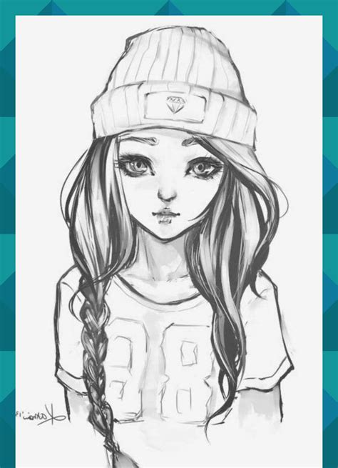 Black And White Sketch How To Draw A Girl Face Long Black Braided