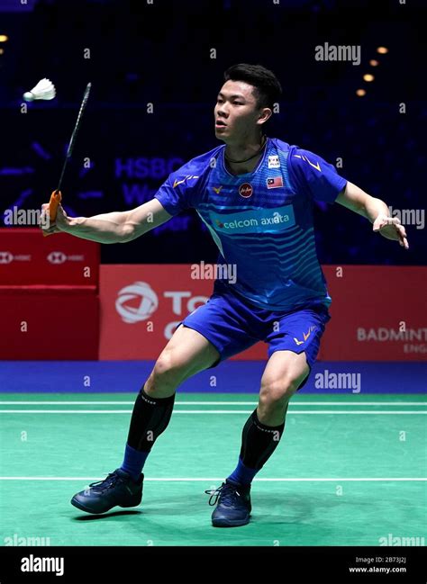malaysia s lee zii jia in action in his men s singles match during the yonex all england open