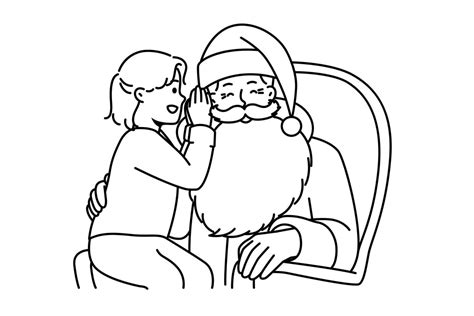 Cute Child Whisper In Santa Claus Ear Sitting On Laps Small Girl Kid