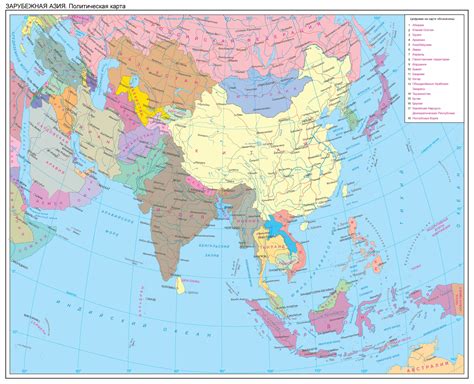 Карта Азии со странами на русском 2023 политическая крупно