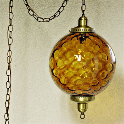 Vintage Hanging Light Hanging Lamp Swag Lamp Amber Globe