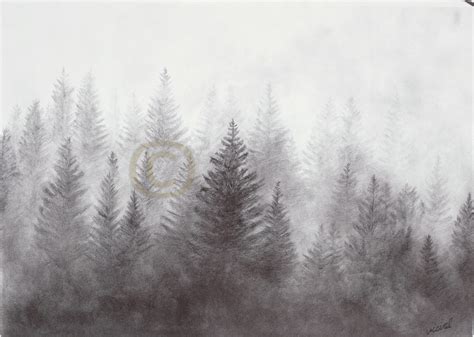 Foggy Forest Graphite Drawing Print Landscape Print Signed Etsy
