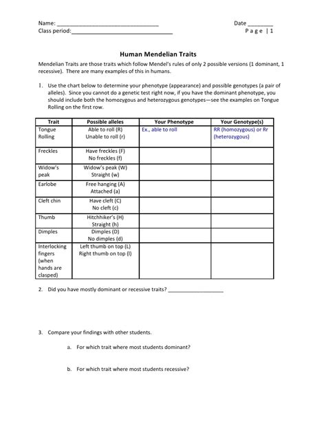 13 Human Variations Worksheet