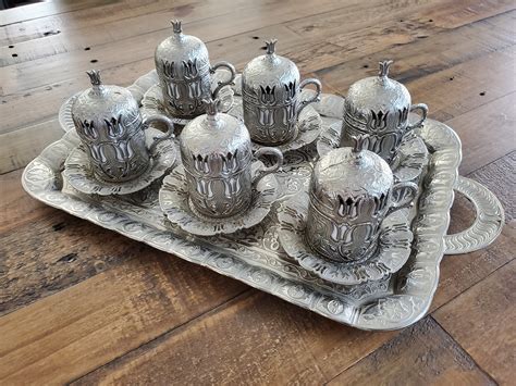 Turkish Tea Set With Tray For 6 Turkish Coffee Set With Tray Etsy