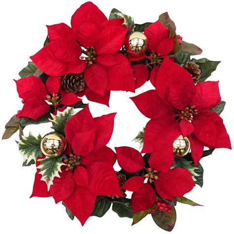 Holiday Time Christmas Decor 18 Red Poinsettia Wreath