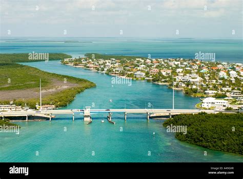 Usa Florida Keys Aerial View Of Islamorada Island Fl And Bridge Stock