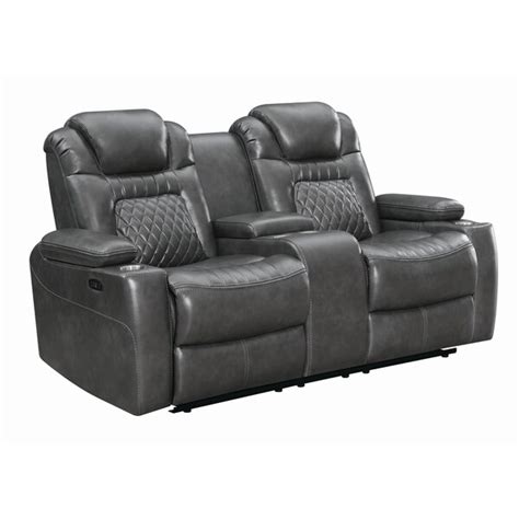 Leatherette Tufted Power Recliner Loveseat With Storage Console Black