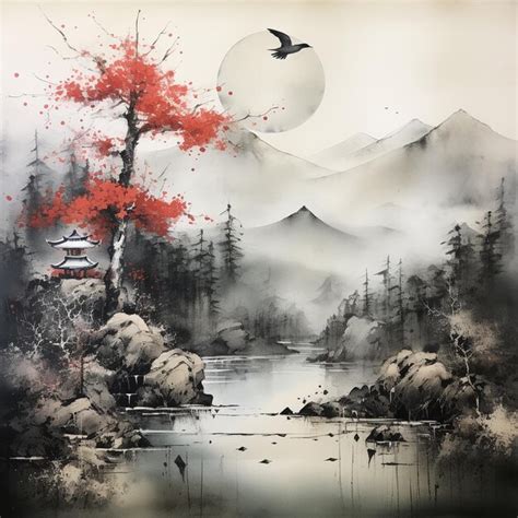 Premium Ai Image Japanese Abstract Ink Wash Painting