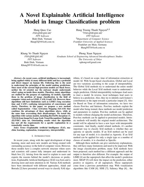 Pdf A Novel Explainable Artificial Intelligence Model In Image Classification Problem
