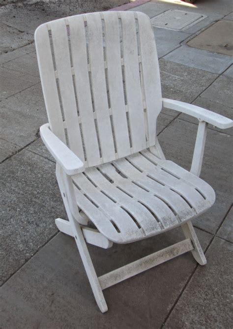 If you host a lot of outdoor parties, look for folding chairs with durable designs to give your guests a comfortable place to take a seat. UHURU FURNITURE & COLLECTIBLES: SOLD Folding White Outdoor Chair - $15
