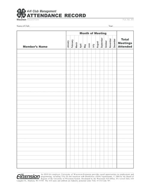 4 H Club Meeting Sign In Sheet Club Name Printable Cards