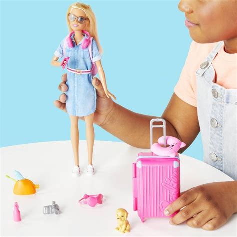 Barbie Travel Doll And Puppy Playset In 2020 Pink Suitcase Pink